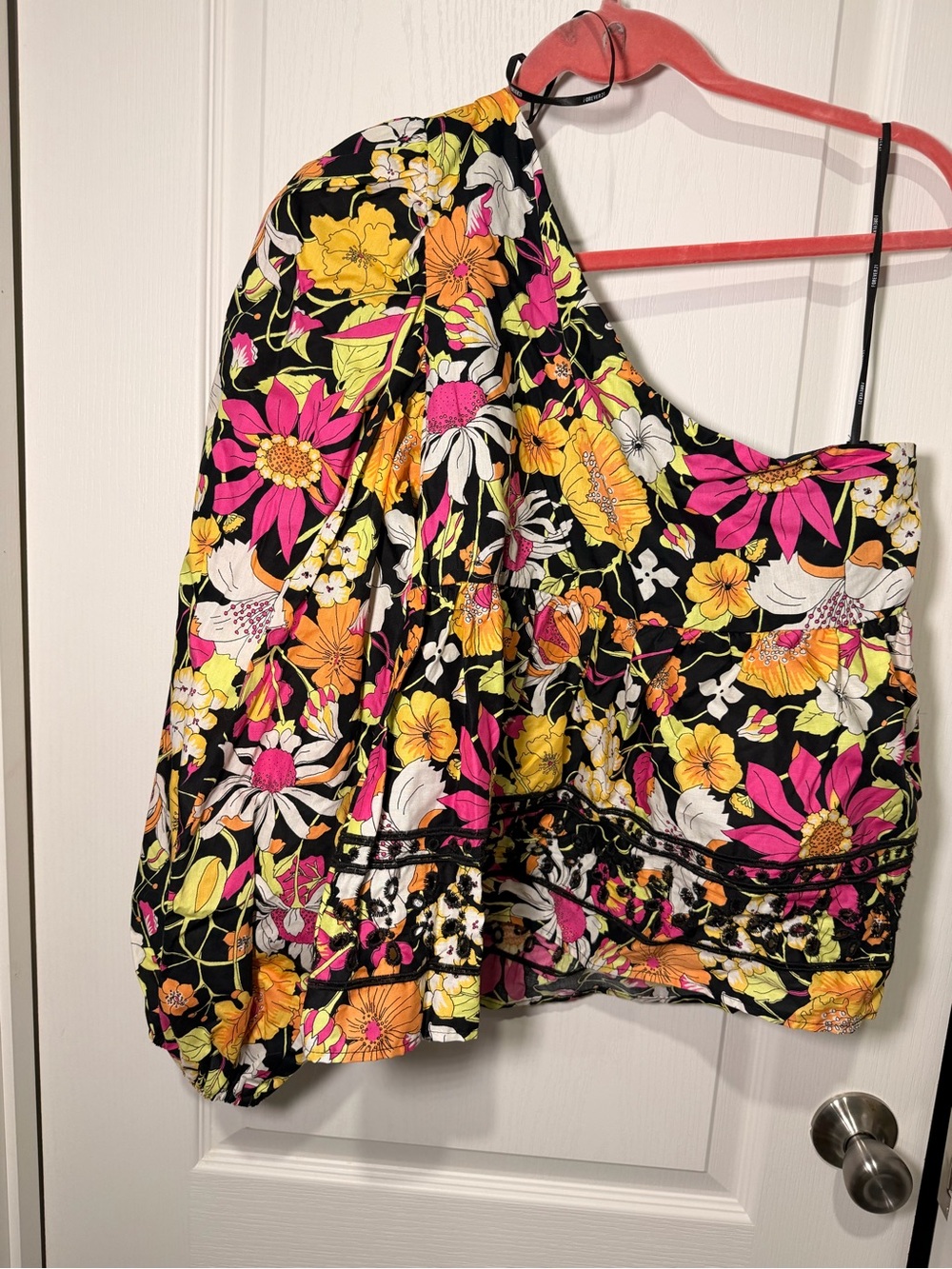 Forever 21 Floral One-Shoulder Skirt in Black, Pink & Yellow